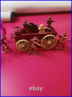 Vintage Marx Gray Wagon Withtan Supply Square Wagon, Horses, Auburn Red Wagon Rare