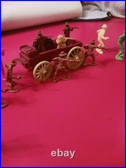 Vintage Marx Gray Wagon Withtan Supply Square Wagon, Horses, Auburn Red Wagon Rare