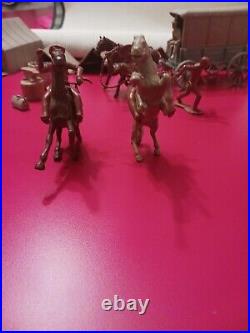 Vintage Marx Gray Wagon Withtan Supply Square Wagon, Horses, Auburn Red Wagon Rare