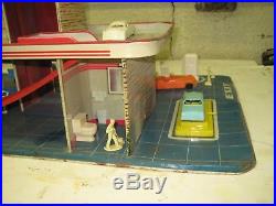 Vintage Marx Hi-Test Tin Toy Service Center Gas Station Sky-View Parking WithCars