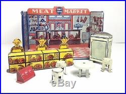 Vintage Marx Home Town Meat Market Store Front Tin Litho Playset 1920 withbox