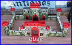 Vintage Marx Metal Medieval Castle Fort with Knights and Horses Walls & Cannons