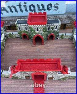 Vintage Marx Metal Medieval Castle Fort with Knights and Horses Walls & Cannons