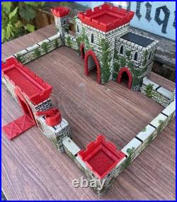 Vintage Marx Metal Medieval Castle Fort with Knights and Horses Walls & Cannons