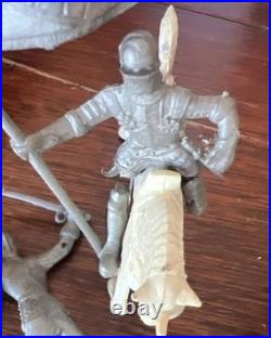 Vintage Marx Metal Medieval Castle Fort with Knights and Horses Walls & Cannons
