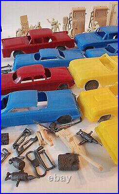 Vintage Marx Playset Gas Service Station Plastic Toy Lot 15 Cars & So Much More