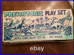 Vintage Marx Prehistoric Play Set Dinosaurs, Trees, Ferns, Cavemen, Original Box