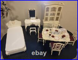 Vintage Marx Sindy Doll Dining Table Chairs China Cabinet Bed Vanity Accessories