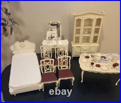 Vintage Marx Sindy Doll Dining Table Chairs China Cabinet Bed Vanity Accessories