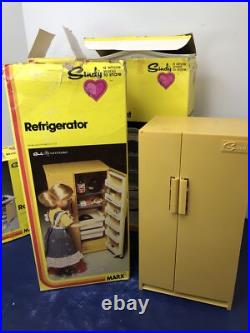 Vintage Marx Sindy Doll Play Set Range Oven Refrigerator Cabinet 1970's With Boxes