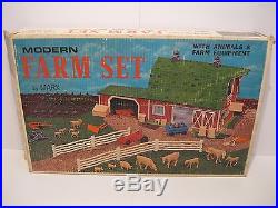 Vintage Marx Tin Farm Set In Original Box With Accessories & Animals