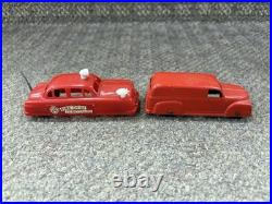 + Vintage Marx Tin Fire Department Headquarters Fire House with 2 Cars
