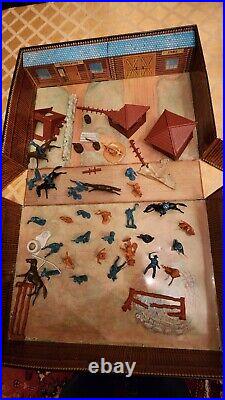 Vintage Marx Tin Litho Carry-All Fort Apache Play Set withFigures & Accessories