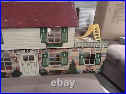 Vintage Marx Tin Litho Doll House 2 Story WithAttachment & 60 Piece Furniture! EUC