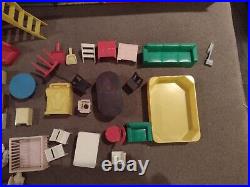 Vintage Marx Tin Litho Doll House 2 Story WithAttachment & 60 Piece Furniture! EUC