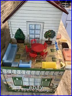 Vintage Marx Tin Litho Doll House Walt Disney Donald Duck 2 Story & Furniture