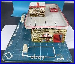 Vintage Marx Tin Litho Service Station with Sky View Parking Nice Bright Litho