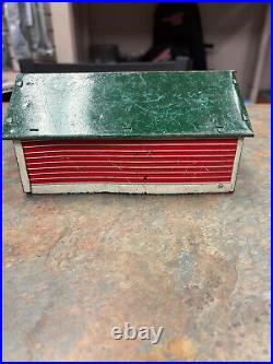 Vintage Marx Tin Log Cabin, Chicken Coop and Brick House