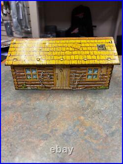 Vintage Marx Tin Log Cabin, Chicken Coop and Brick House