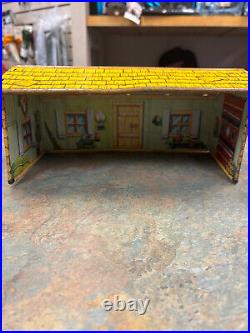 Vintage Marx Tin Log Cabin, Chicken Coop and Brick House