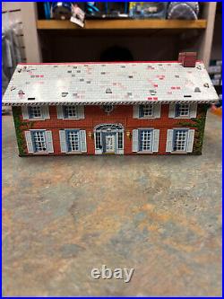 Vintage Marx Tin Log Cabin, Chicken Coop and Brick House