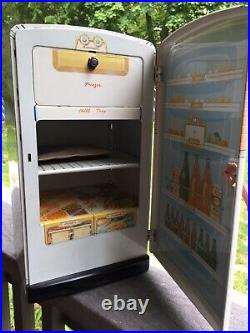Vintage Marx Tin Metal Refrigerator Dollhouse Kitchen Furniture 1950'New In Box