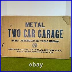 Vintage Marx Tin Two Car Garage with Box Never Assembled