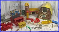 Vintage Marx Toys Farm Tin Litho Barn Silo Tractor People Animals Fence Lot