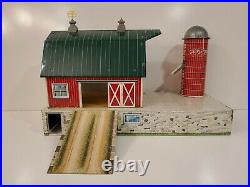 Vintage Marx Toys Farm Tin Litho Barn Silo withRamp, HTF Power Plant, Tractor