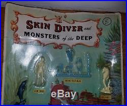 Vintage Marx Toys Skin Diver and Monters of the Deep Blister Card playset RARE
