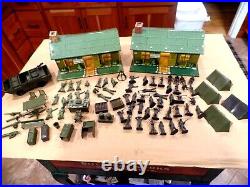 Vintage Marx Toys Tin Litho Us Army Headquarters Double Playset With 83 Pieces