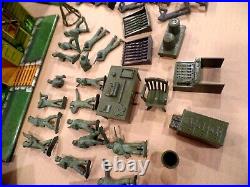 Vintage Marx Toys Tin Litho Us Army Headquarters Double Playset With 83 Pieces