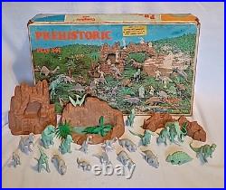 Vintage Prehistoric Times Marx Playset 3398 with Box 20 Dinosaurs Dinos