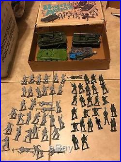Vintage Sears Battle Action Plastic Army Soldier Playset with 3 Vehicles in box