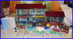 Vintage TIN Litho 1950s Doll House MARX 50+ piece Furniture Lights BRIGHT COLOR