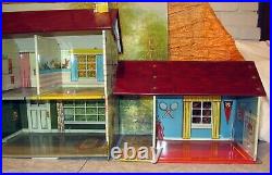 Vintage TIN Litho 1950s Doll House MARX 50+ piece Furniture Lights BRIGHT COLOR
