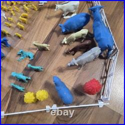 Vintage Tin Litho Barn Farm Playset Lot Fences Animals Tractor Truck Toy