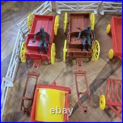 Vintage Tin Litho Barn Farm Playset Lot Fences Animals Tractor Truck Toy