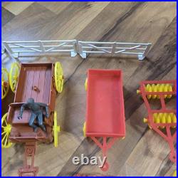 Vintage Tin Litho Barn Farm Playset Lot Fences Animals Tractor Truck Toy