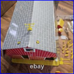 Vintage Tin Litho Barn Farm Playset Lot Fences Animals Tractor Truck Toy