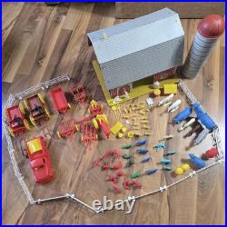 Vintage Tin Litho Barn Farm Playset Lot Fences Animals Tractor Truck Toy