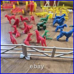 Vintage Tin Litho Barn Farm Playset Lot Fences Animals Tractor Truck Toy