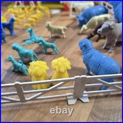Vintage Tin Litho Barn Farm Playset Lot Fences Animals Tractor Truck Toy