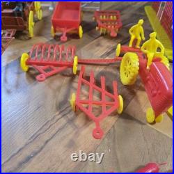 Vintage Tin Litho Barn Farm Playset Lot Fences Animals Tractor Truck Toy