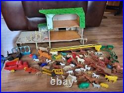 Vintage Tin Litho Happy Time Farm Building WithAnimals, People & Accessories