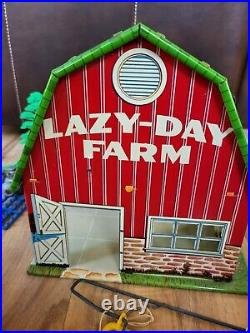 Vintage Tin Litho Marx Lazy Day Farm WithAnimals, 2 Renewal Product Sheds & More