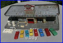 Vintage Tin Toy Marx Day Nite Service Center Gas Station w Cars Accessories