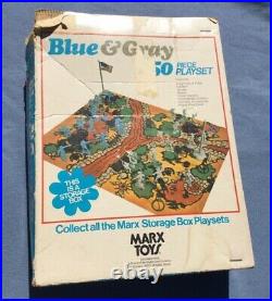 Vintage rare Marx Toys Civil War Blue & Gray storage box playset with mat