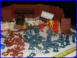 Vntg Marx Fort Apache Play set Cowboys Indians Civil War soldiers horses-120 pcs