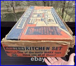 Vtg 1950's Louis Marx Toy Litho Pretty Maid Play Kitchen Set Accessories In Box